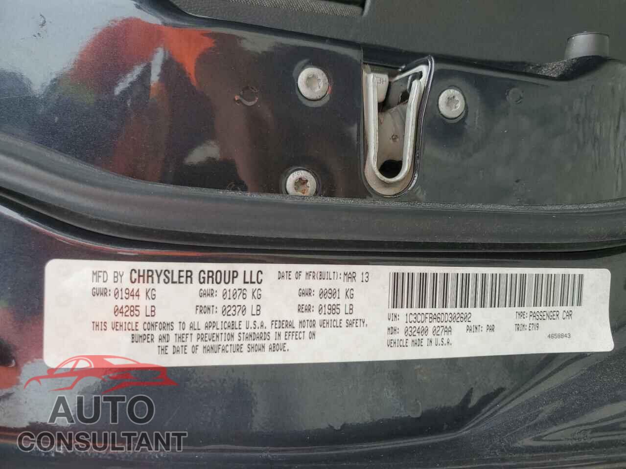 DODGE DART 2013 - 1C3CDFBA6DD302602