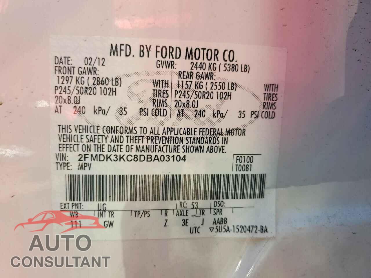 FORD EDGE 2013 - 2FMDK3KC8DBA03104