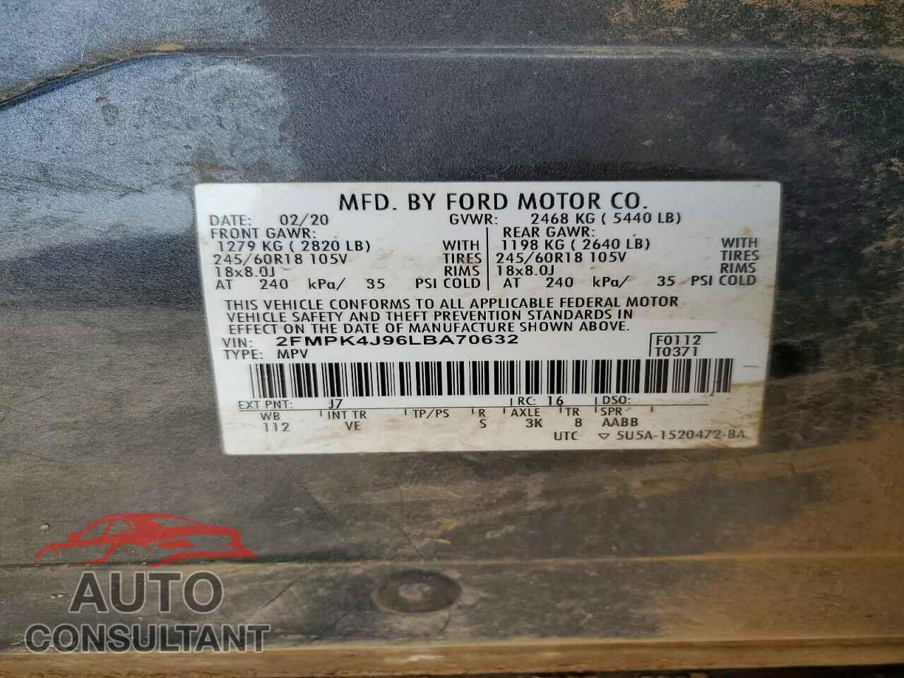 FORD EDGE 2020 - 2FMPK4J96LBA70632