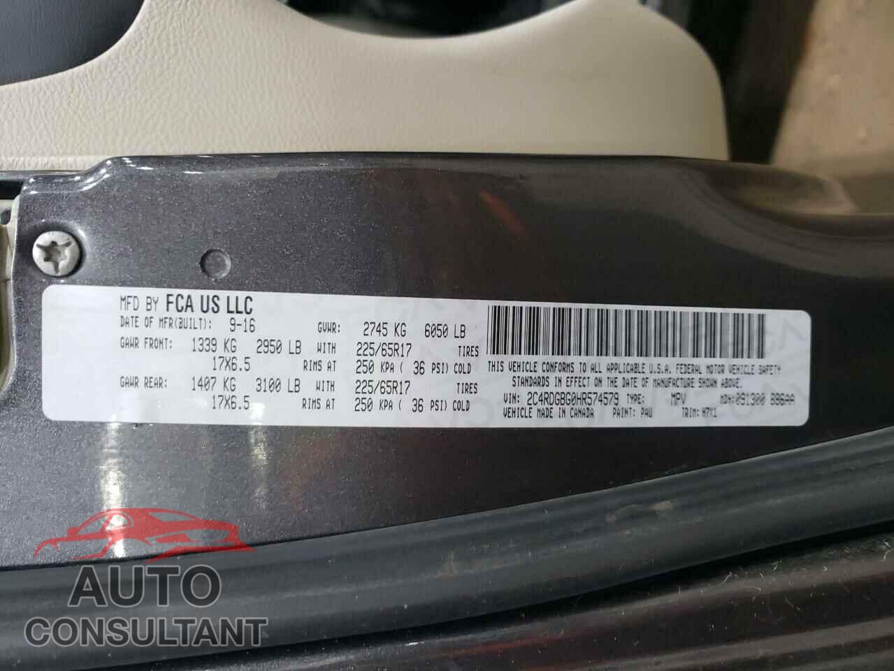DODGE CARAVAN 2017 - 2C4RDGBG0HR574579