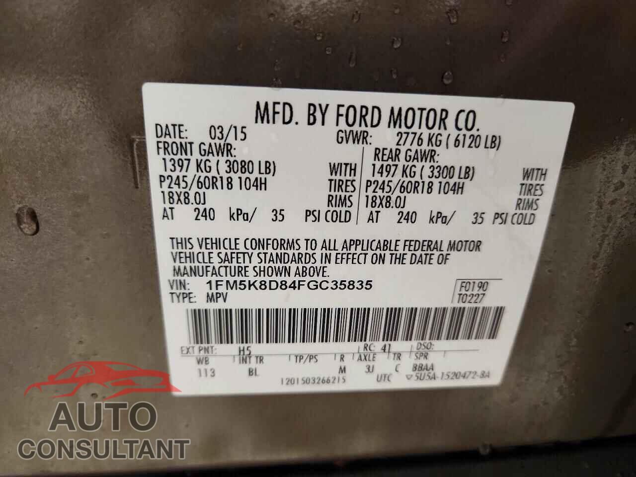 FORD EXPLORER 2015 - 1FM5K8D84FGC35835