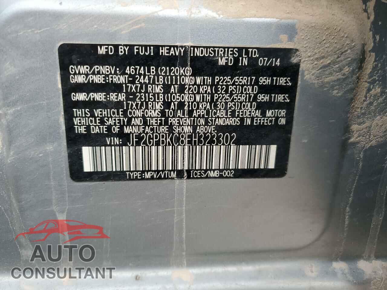 SUBARU XV 2014 - JF2GPBKC8EH323302