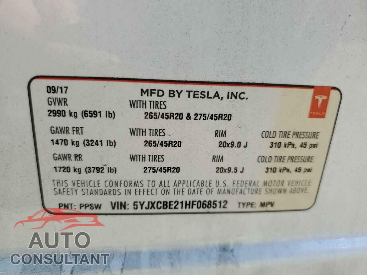 TESLA MODEL X 2017 - 5YJXCBE21HF068512