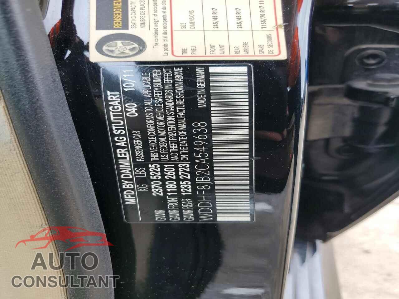 MERCEDES-BENZ E-CLASS 2012 - WDDHF8JB2CA549638