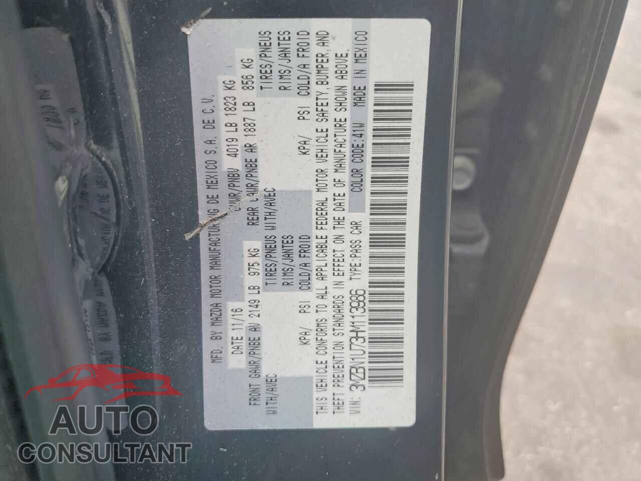 MAZDA 3 2017 - 3MZBN1U73HM113986