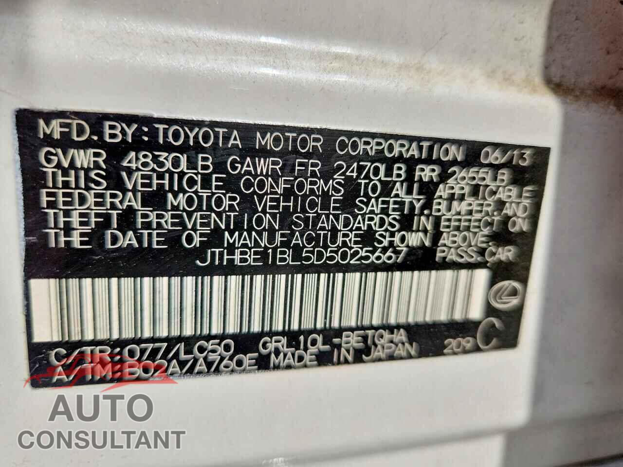 LEXUS GS350 2013 - JTHBE1BL5D5025667