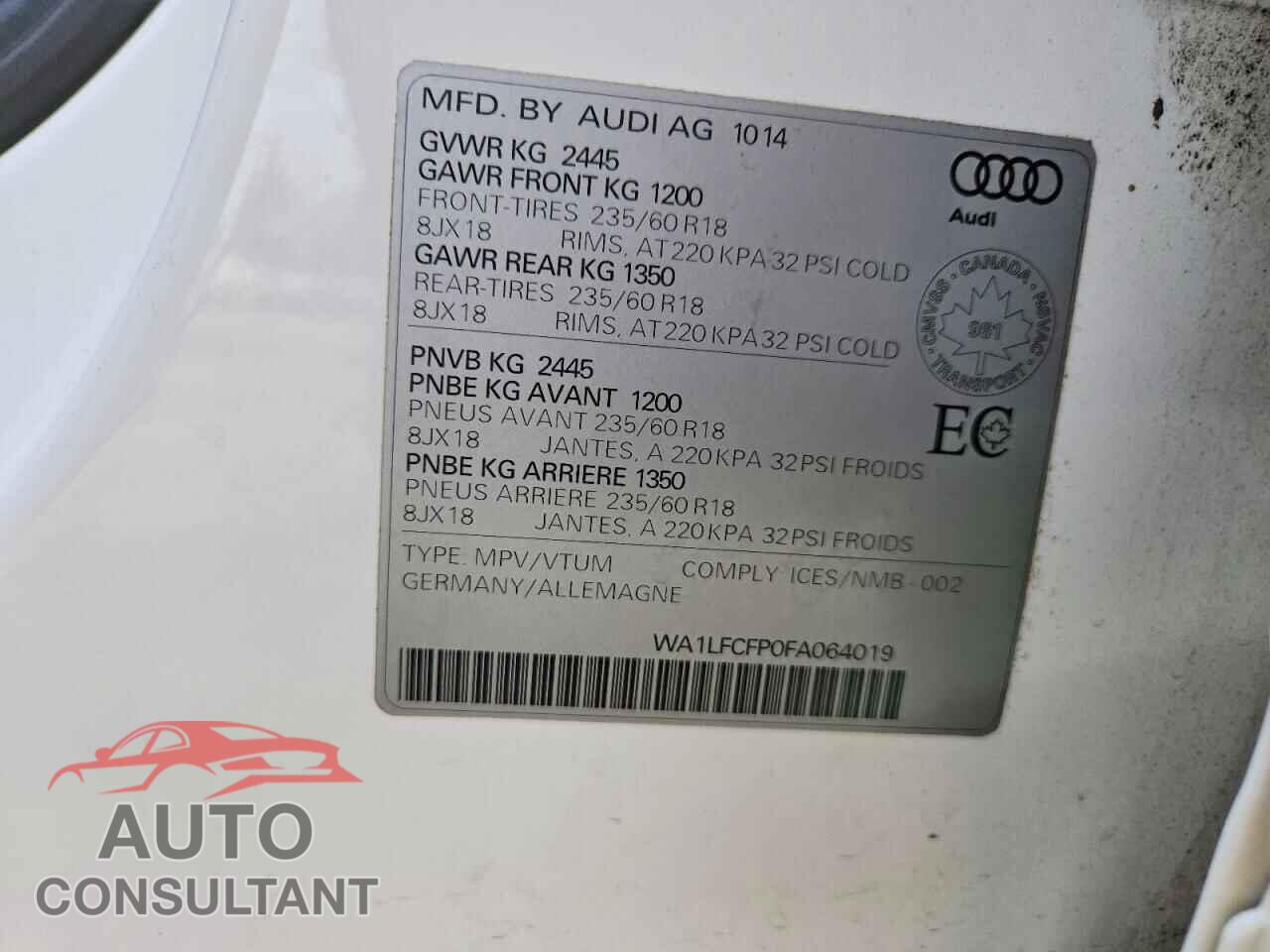 AUDI Q5 2015 - WA1LFCFP0FA064019