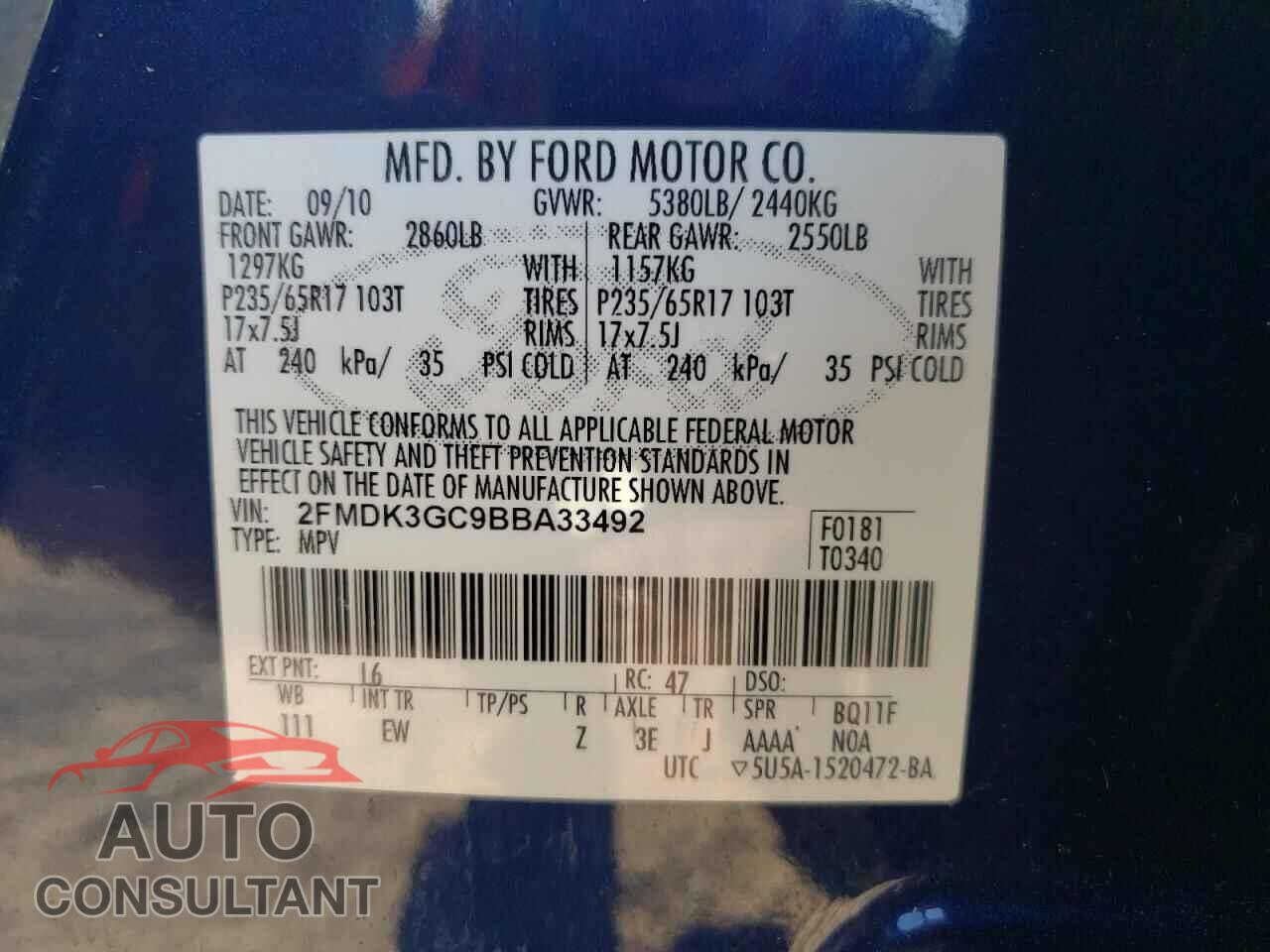 FORD EDGE 2011 - 2FMDK3GC9BBA33492