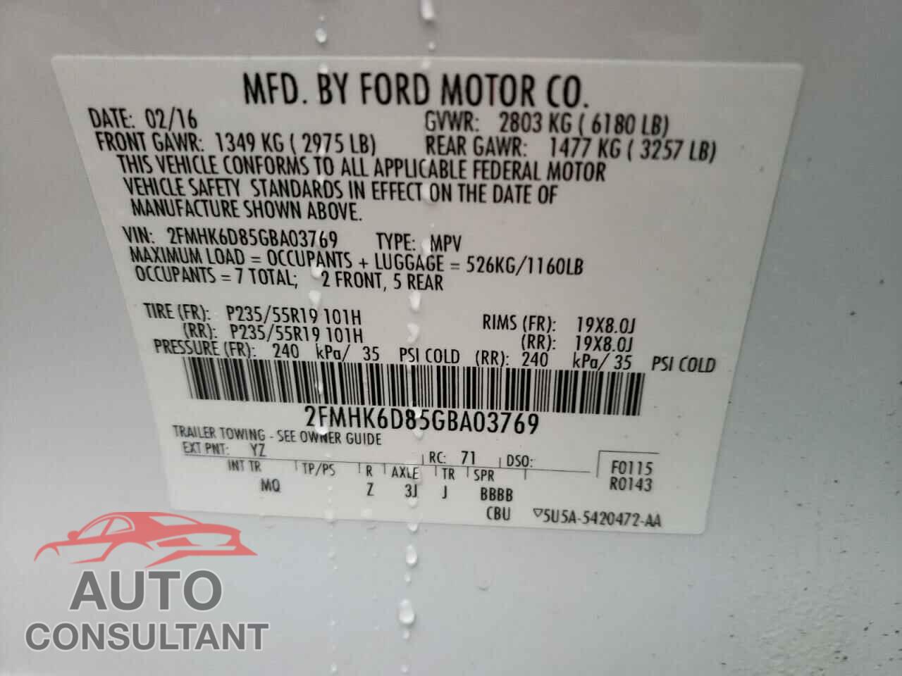 FORD FLEX 2016 - 2FMHK6D85GBA03769