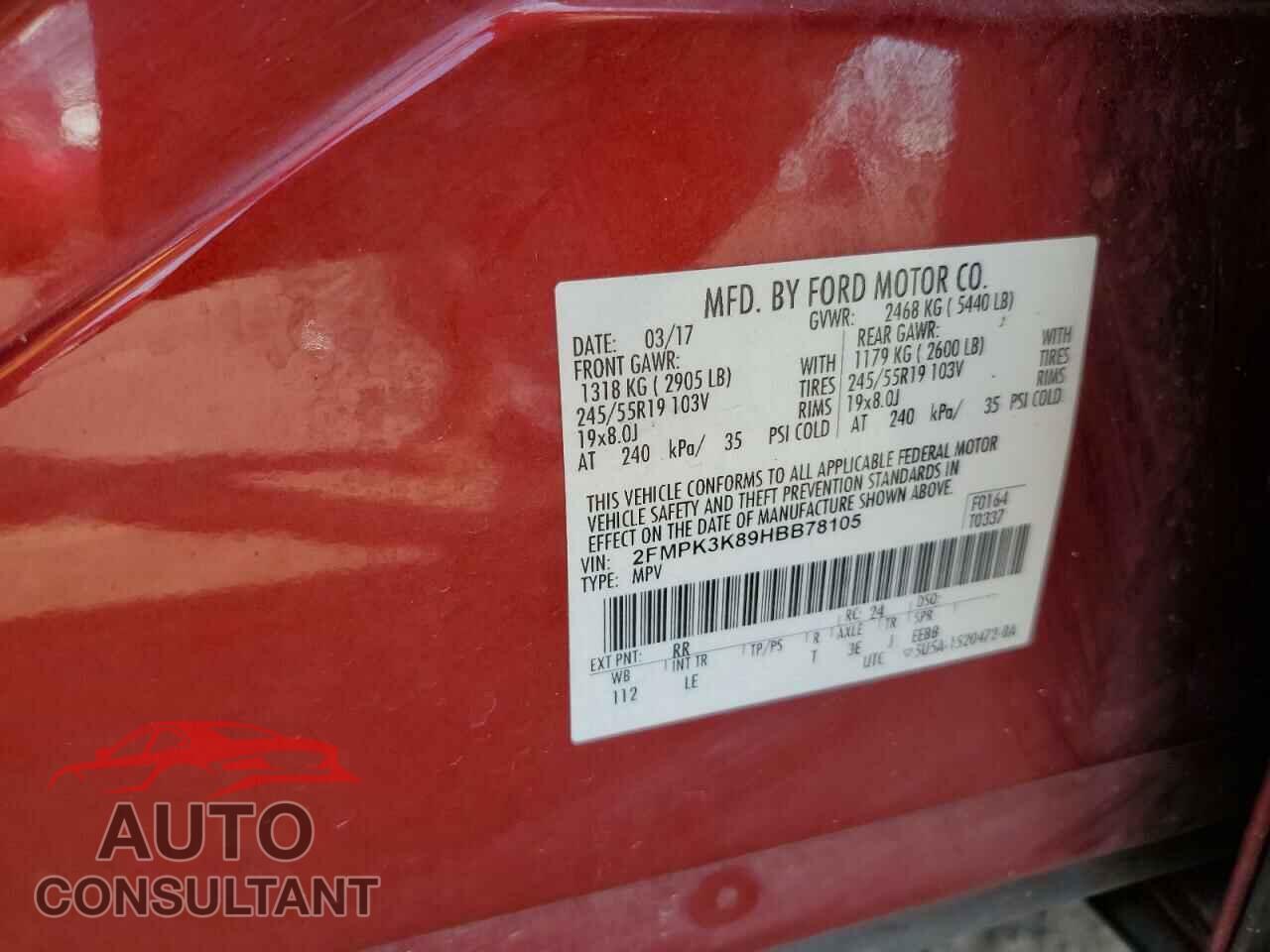 FORD EDGE 2017 - 2FMPK3K89HBB78105