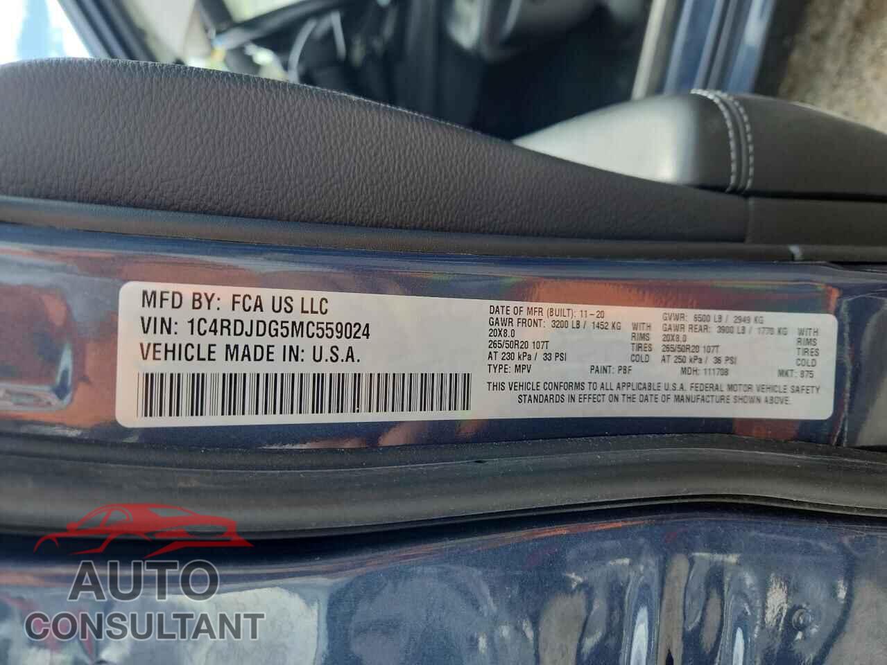 DODGE DURANGO 2021 - 1C4RDJDG5MC559024