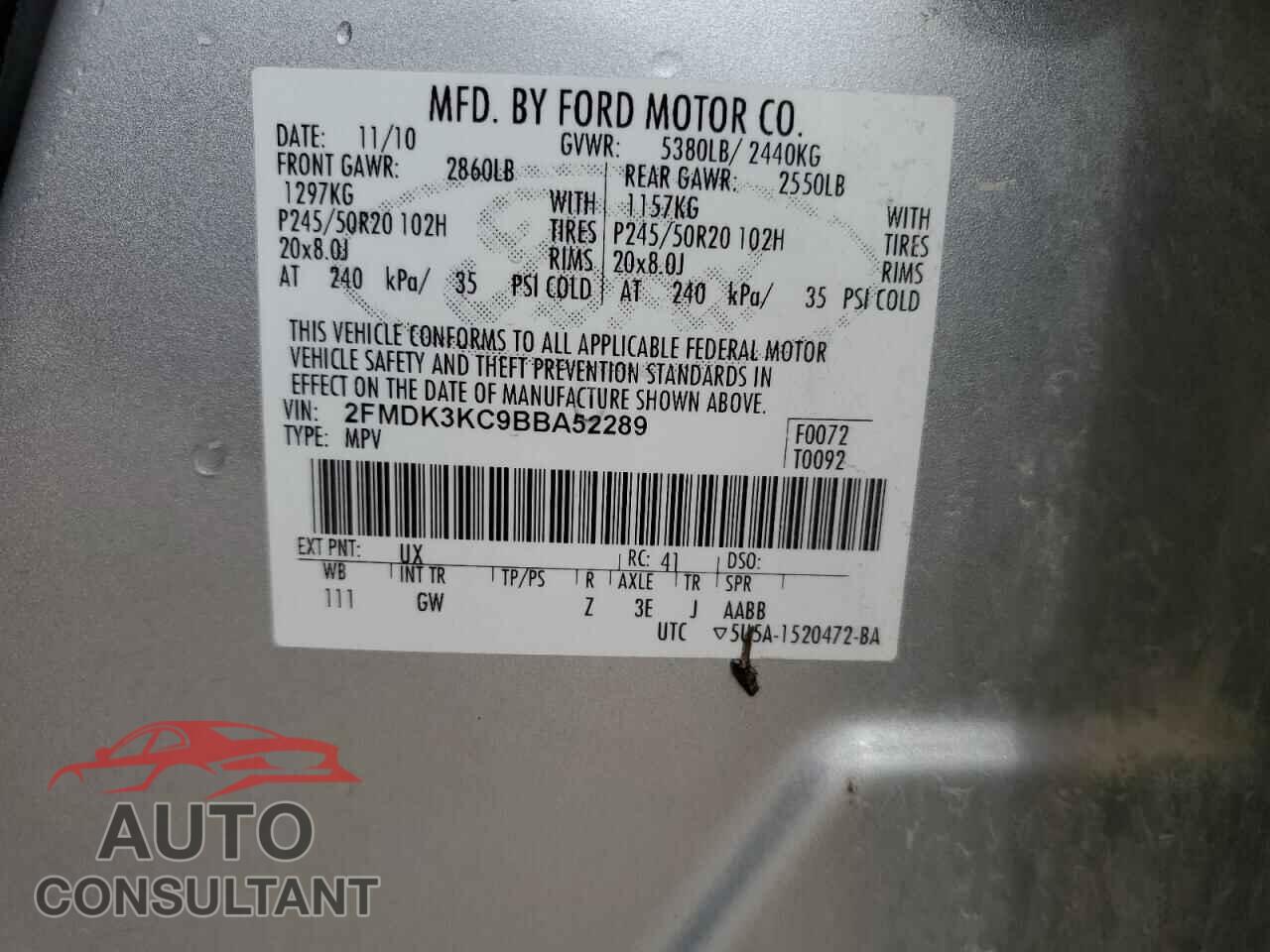 FORD EDGE 2011 - 2FMDK3KC9BBA52289