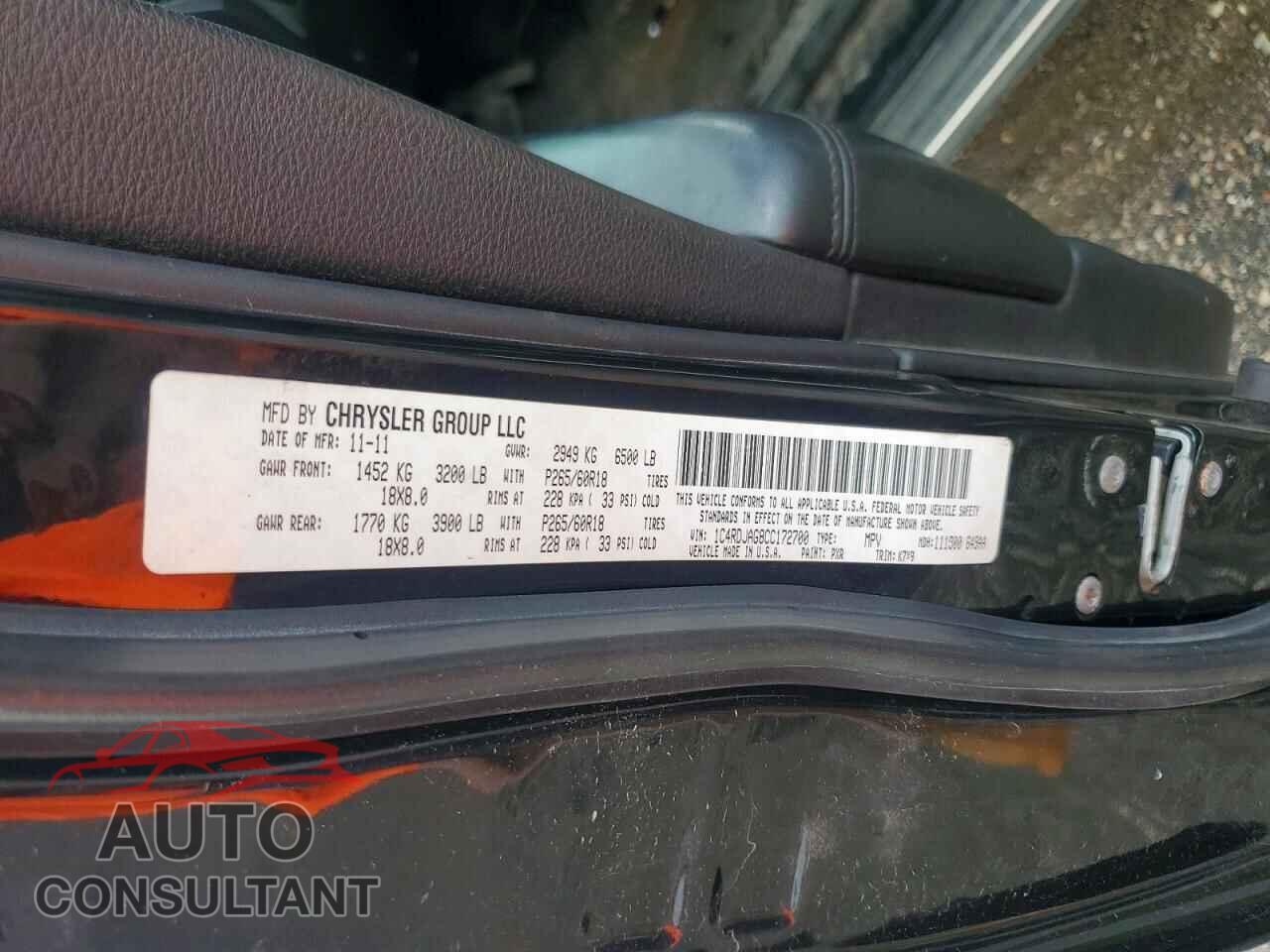 DODGE DURANGO 2012 - 1C4RDJAG8CC172700