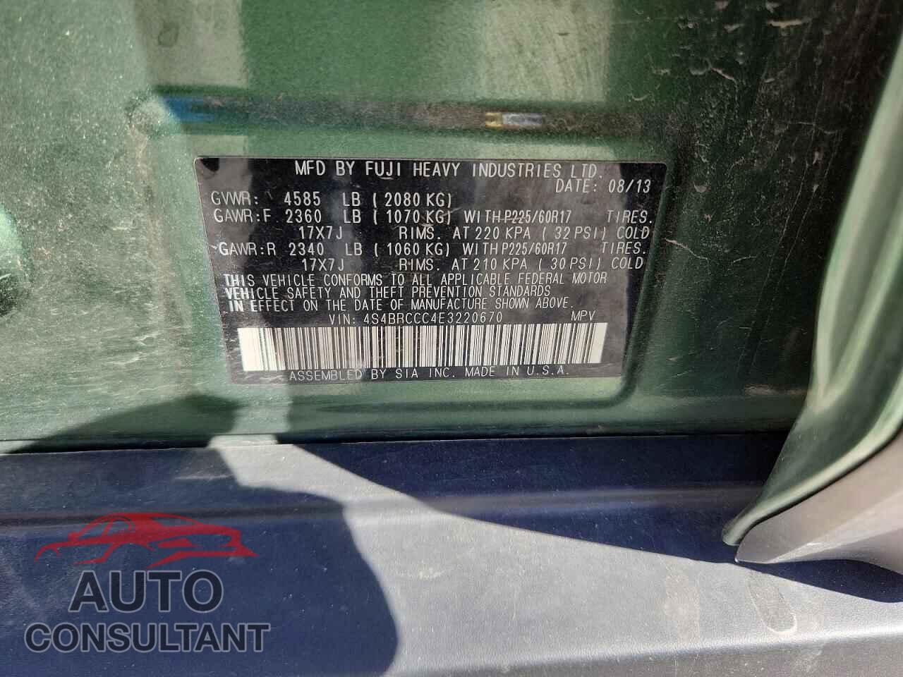 SUBARU OUTBACK 2014 - 4S4BRCCC4E3220670