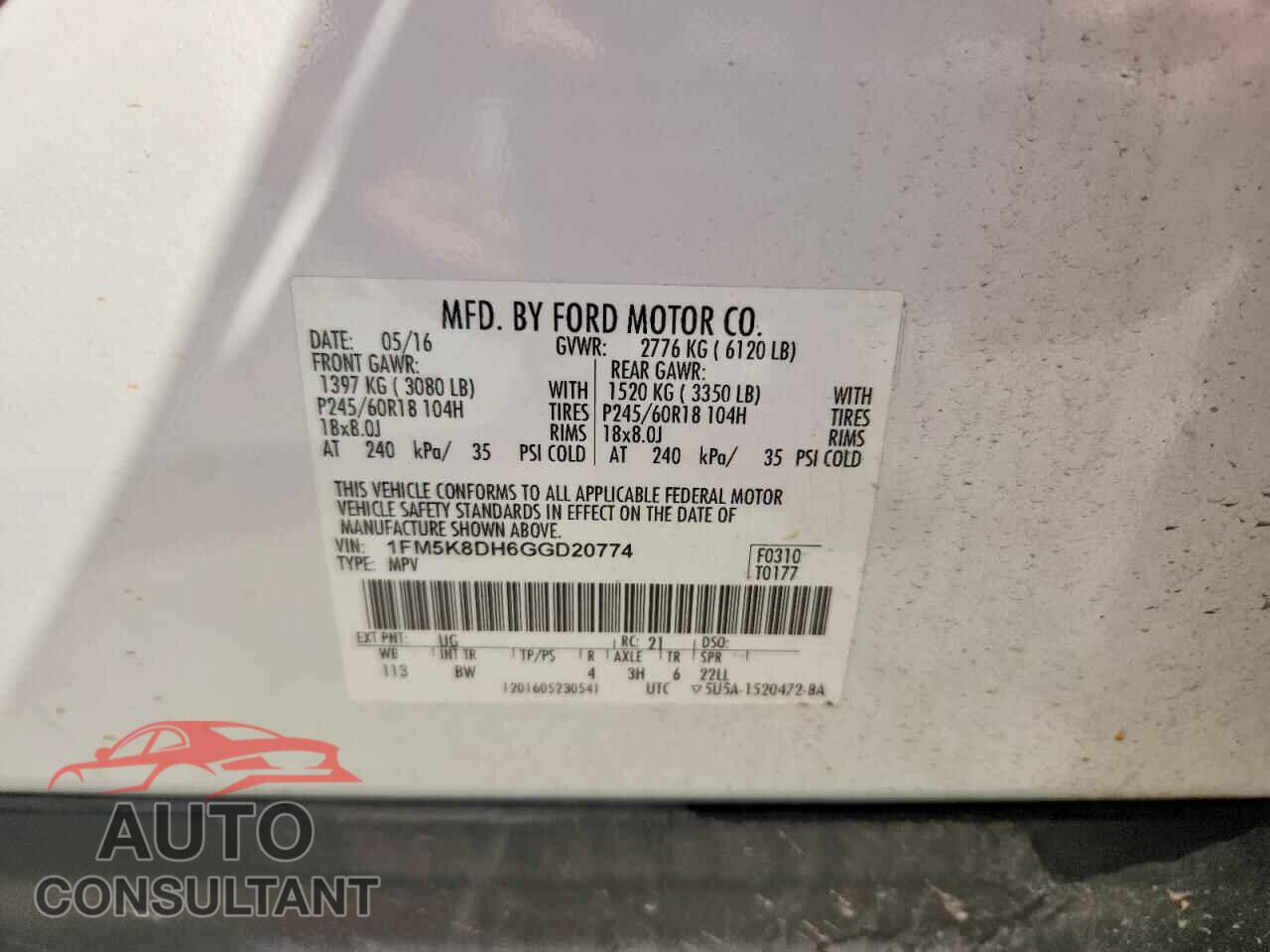 FORD EXPLORER 2016 - 1FM5K8DH6GGD20774