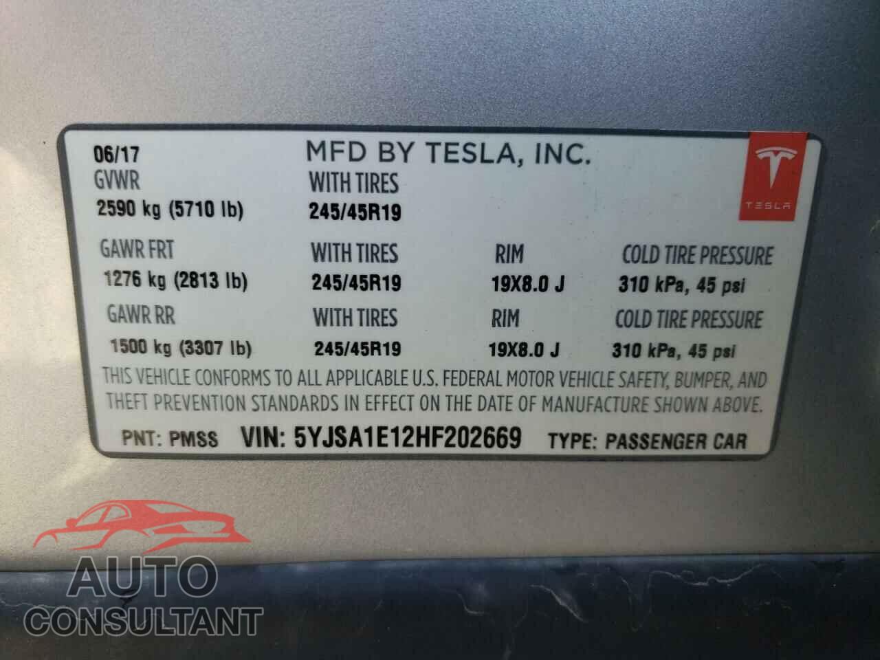 TESLA MODEL S 2017 - 5YJSA1E12HF202669