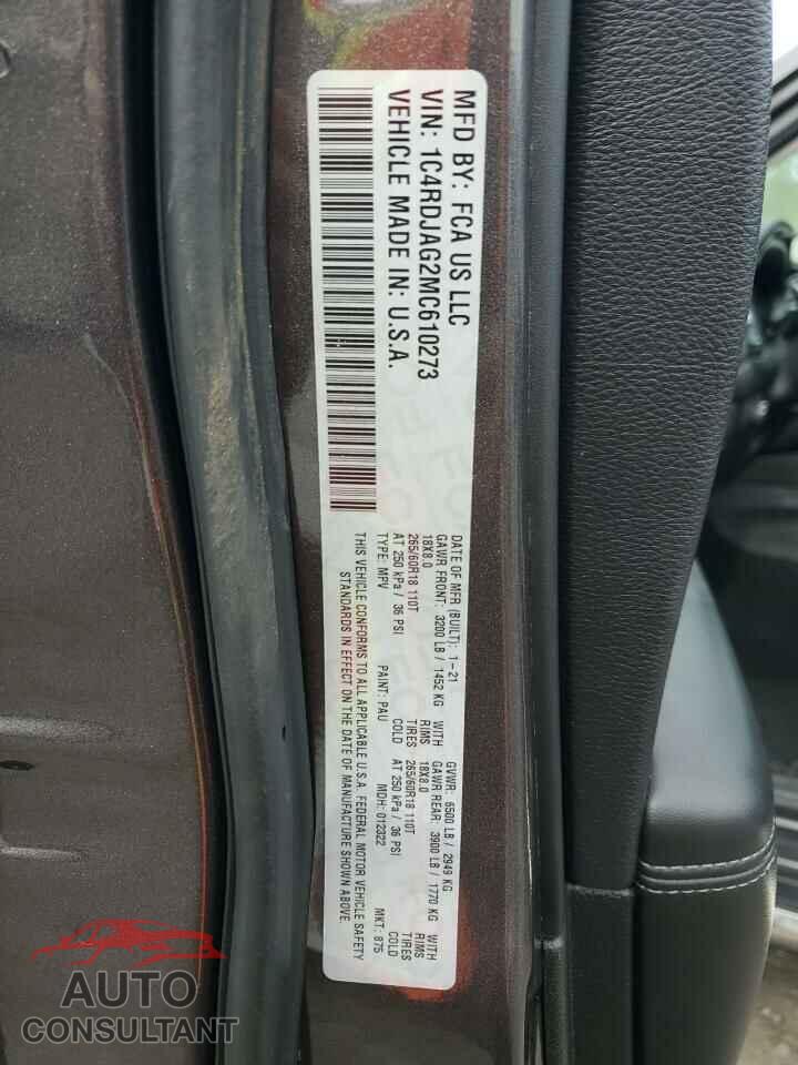 DODGE DURANGO 2021 - 1C4RDJAG2MC610273