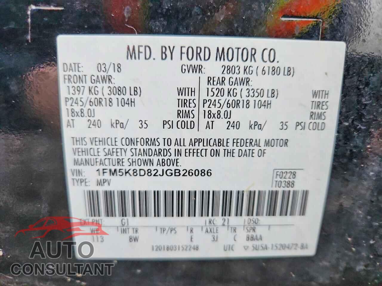 FORD EXPLORER 2018 - 1FM5K8D82JGB26086