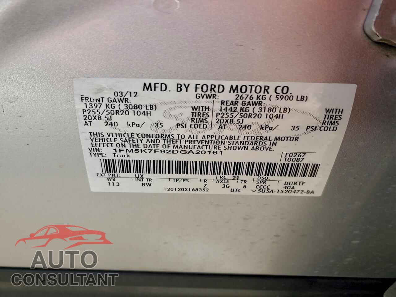 FORD EXPLORER 2013 - 1FM5K7F92DGA20161