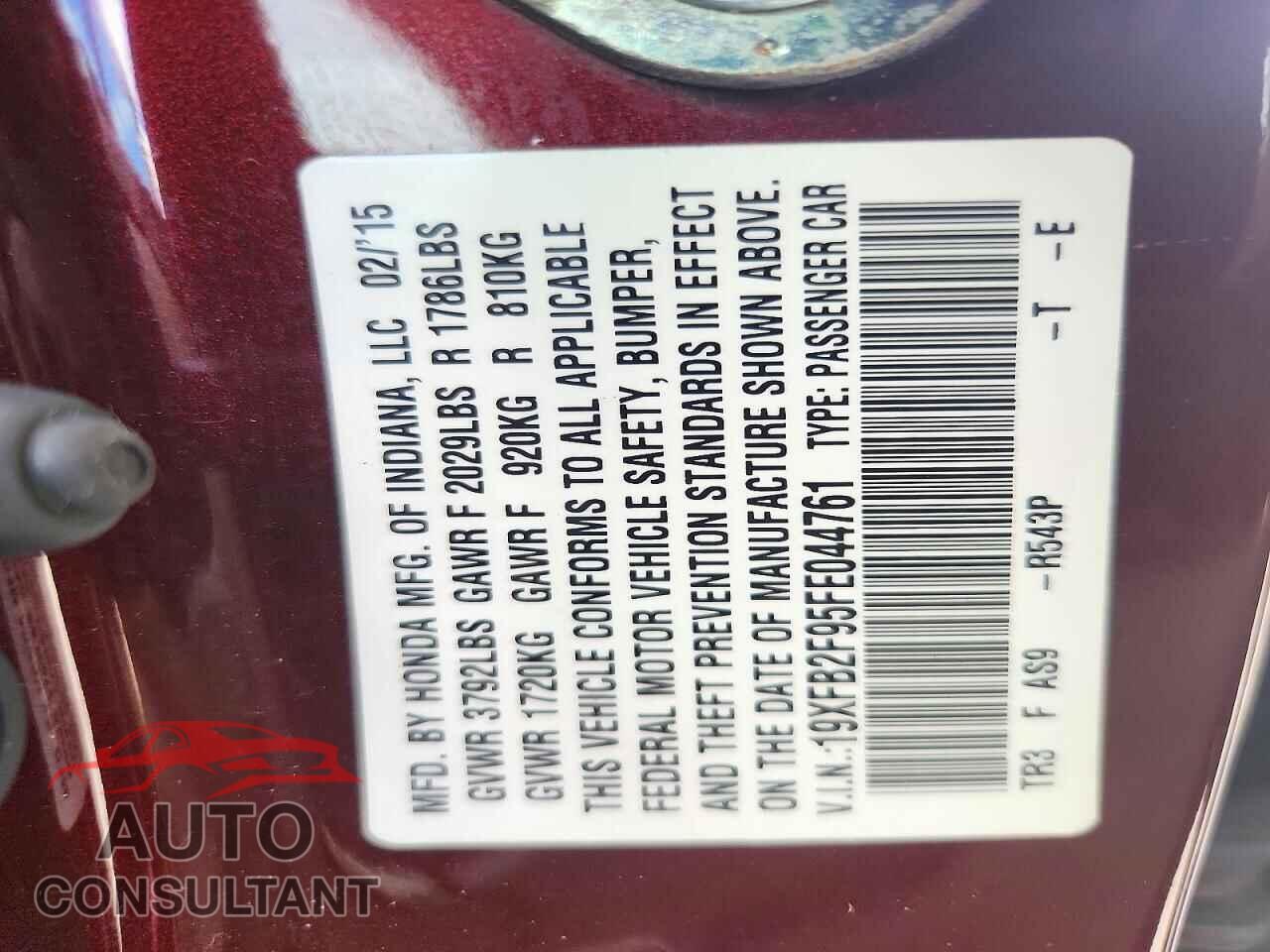 HONDA CIVIC 2015 - 19XFB2F95FE044761