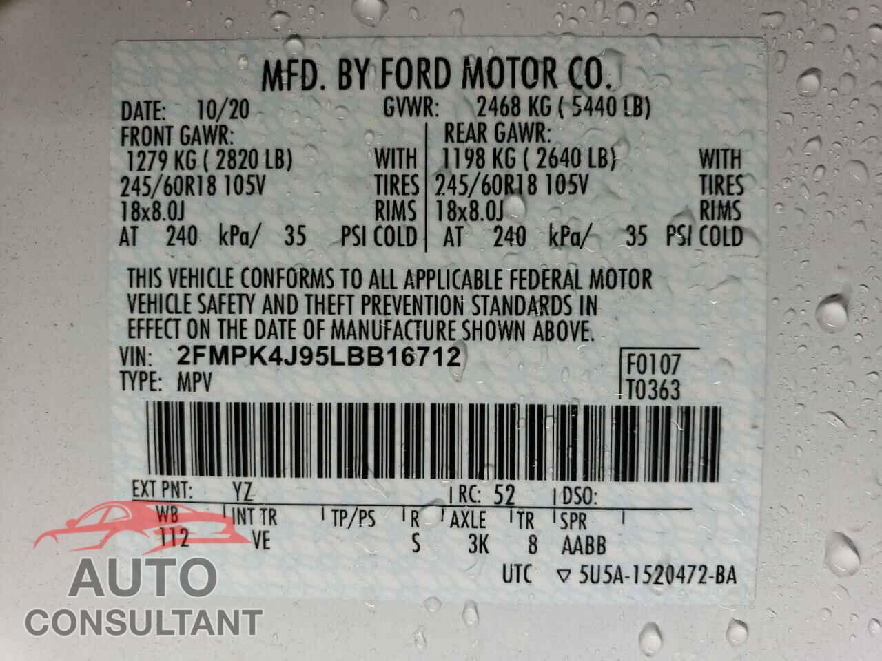 FORD EDGE 2020 - 2FMPK4J95LBB16712