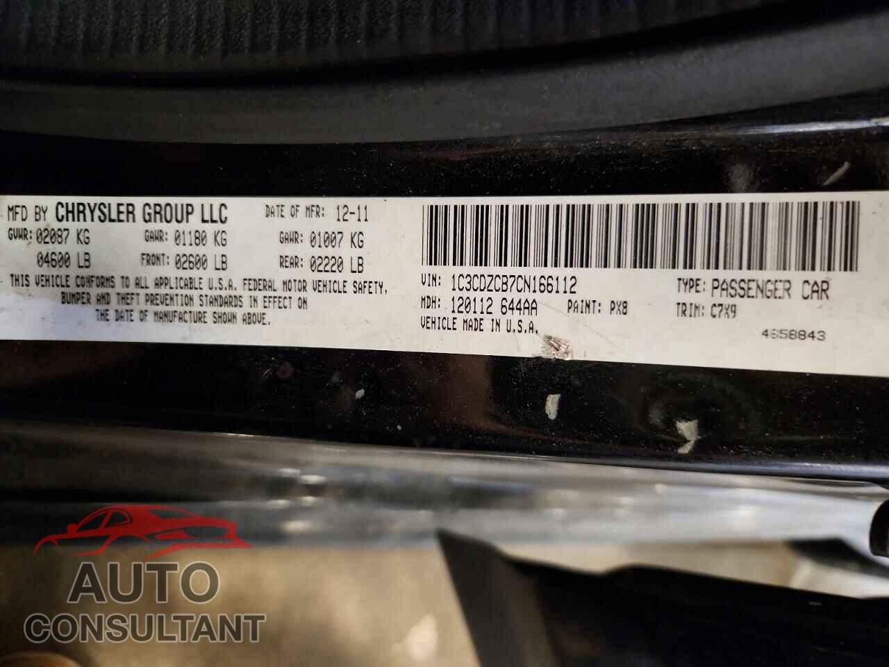 DODGE AVENGER 2012 - 1C3CDZCB7CN166112