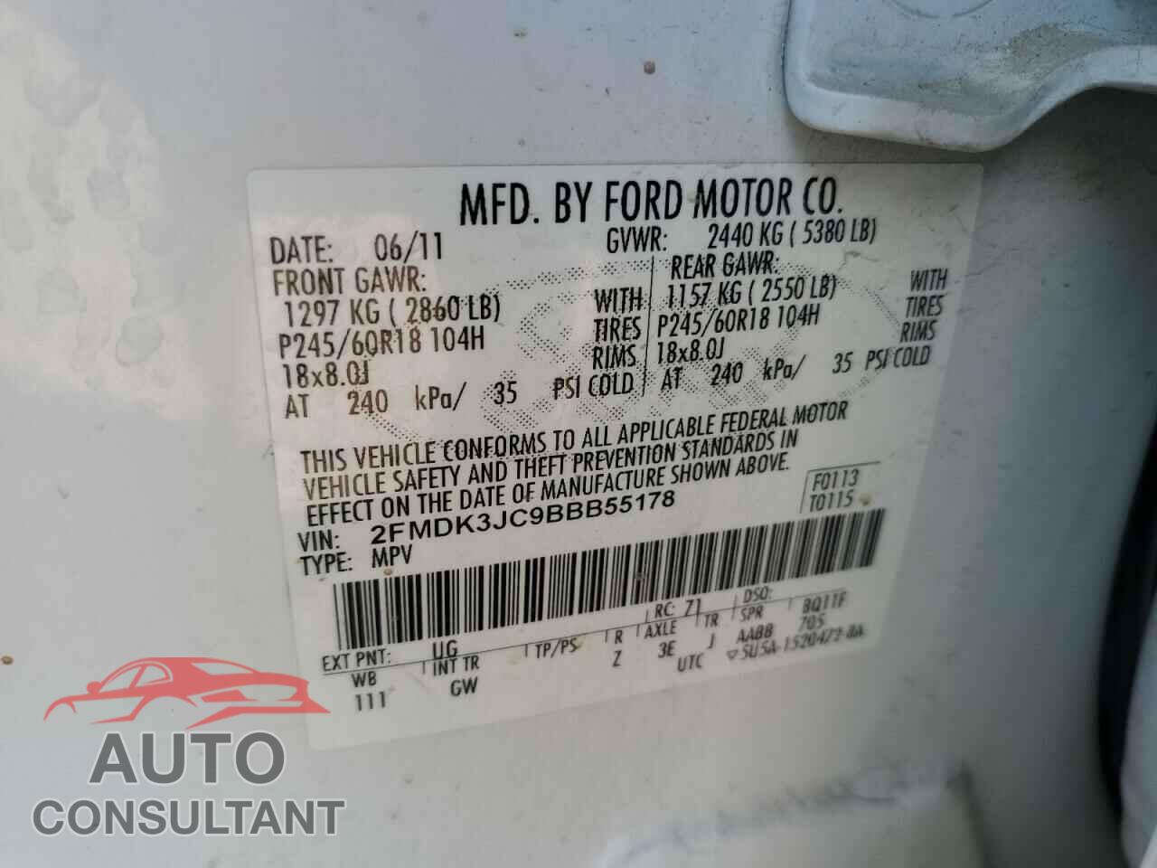 FORD EDGE 2011 - 2FMDK3JC9BBB55178