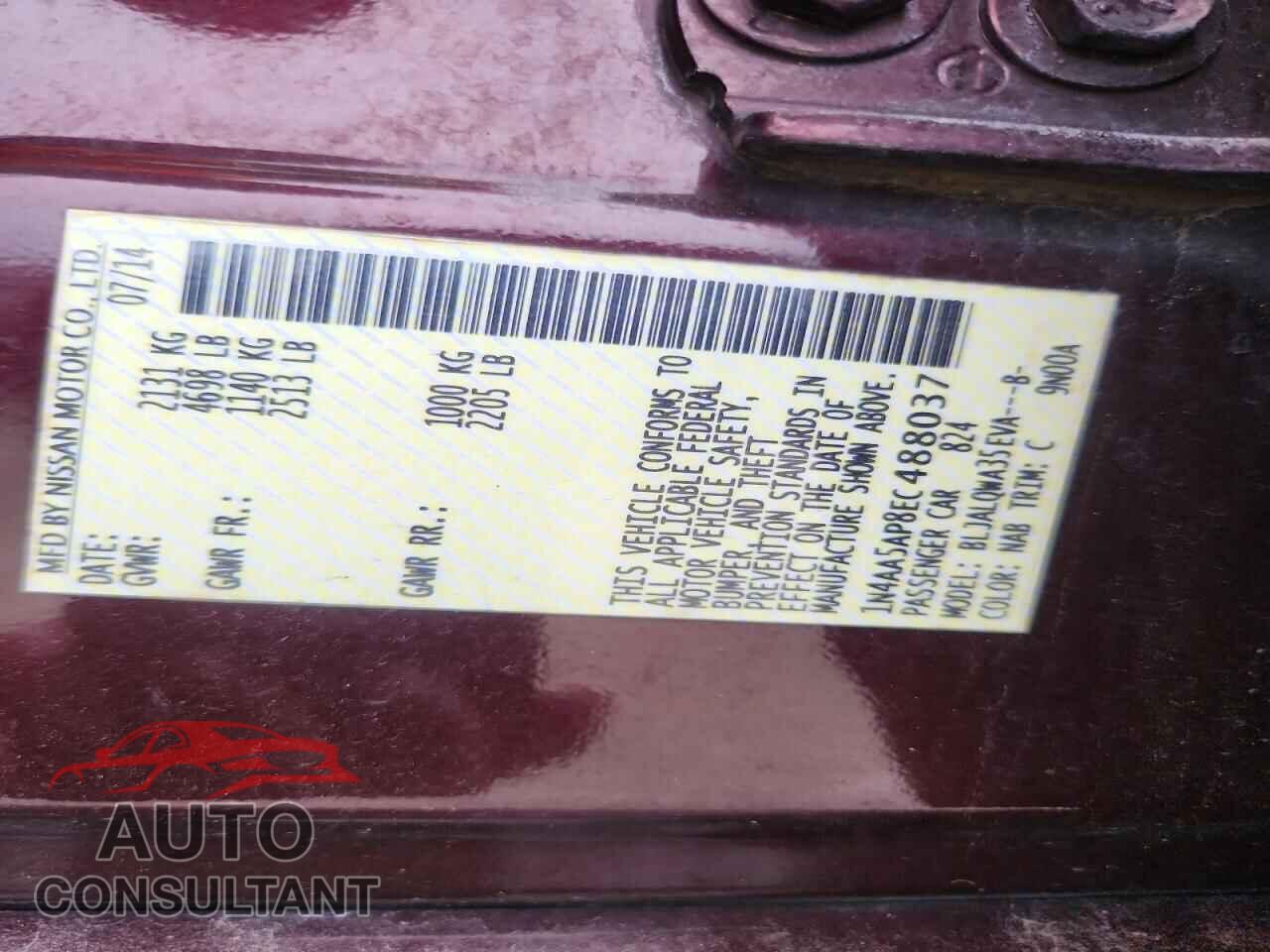 NISSAN MAXIMA 2014 - 1N4AA5AP8EC488037