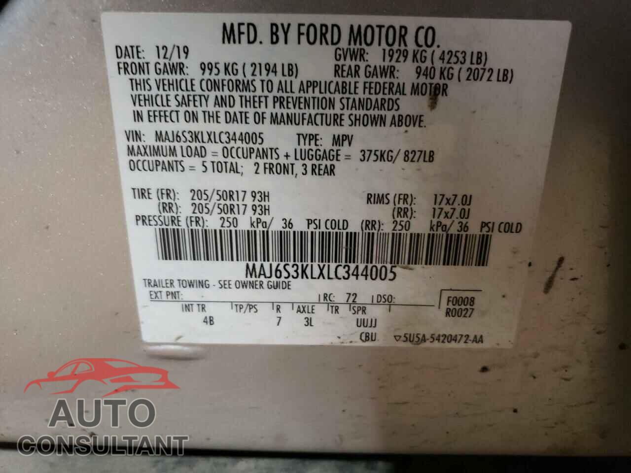 FORD ECOSPORT 2020 - MAJ6S3KLXLC344005