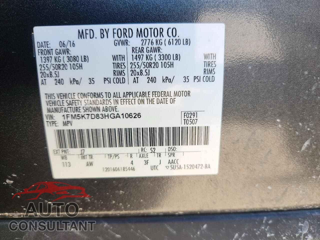 FORD EXPLORER 2017 - 1FM5K7D83HGA10626