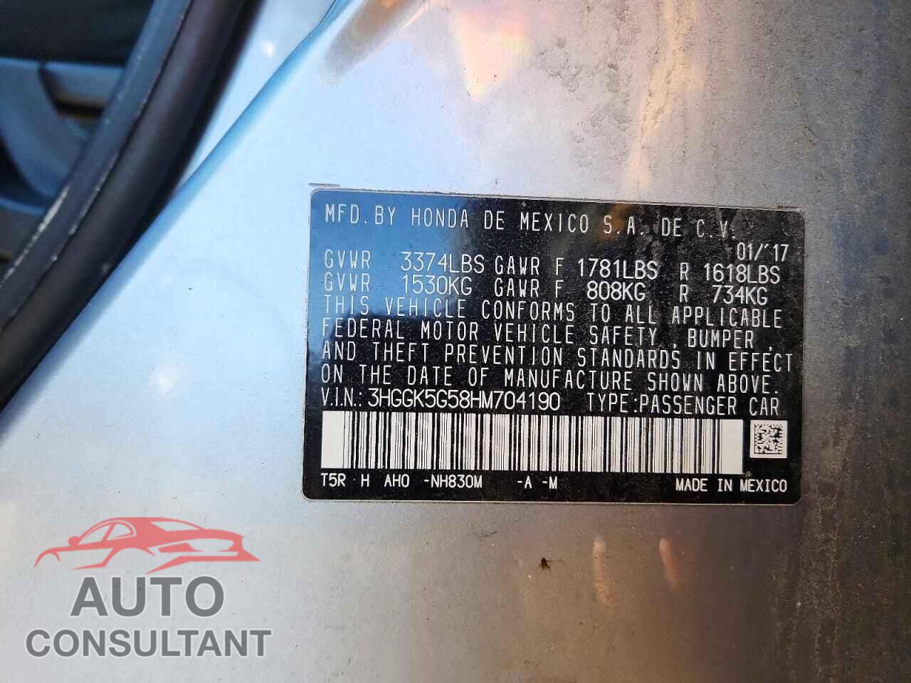 HONDA FIT 2017 - 3HGGK5G58HM704190