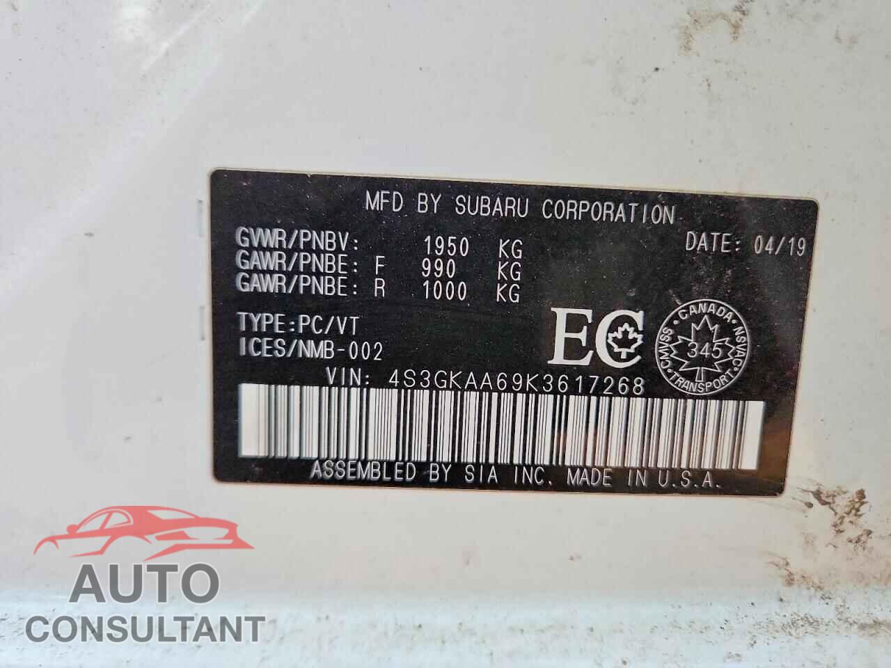 SUBARU IMPREZA 2019 - 4S3GKAA69K3617268