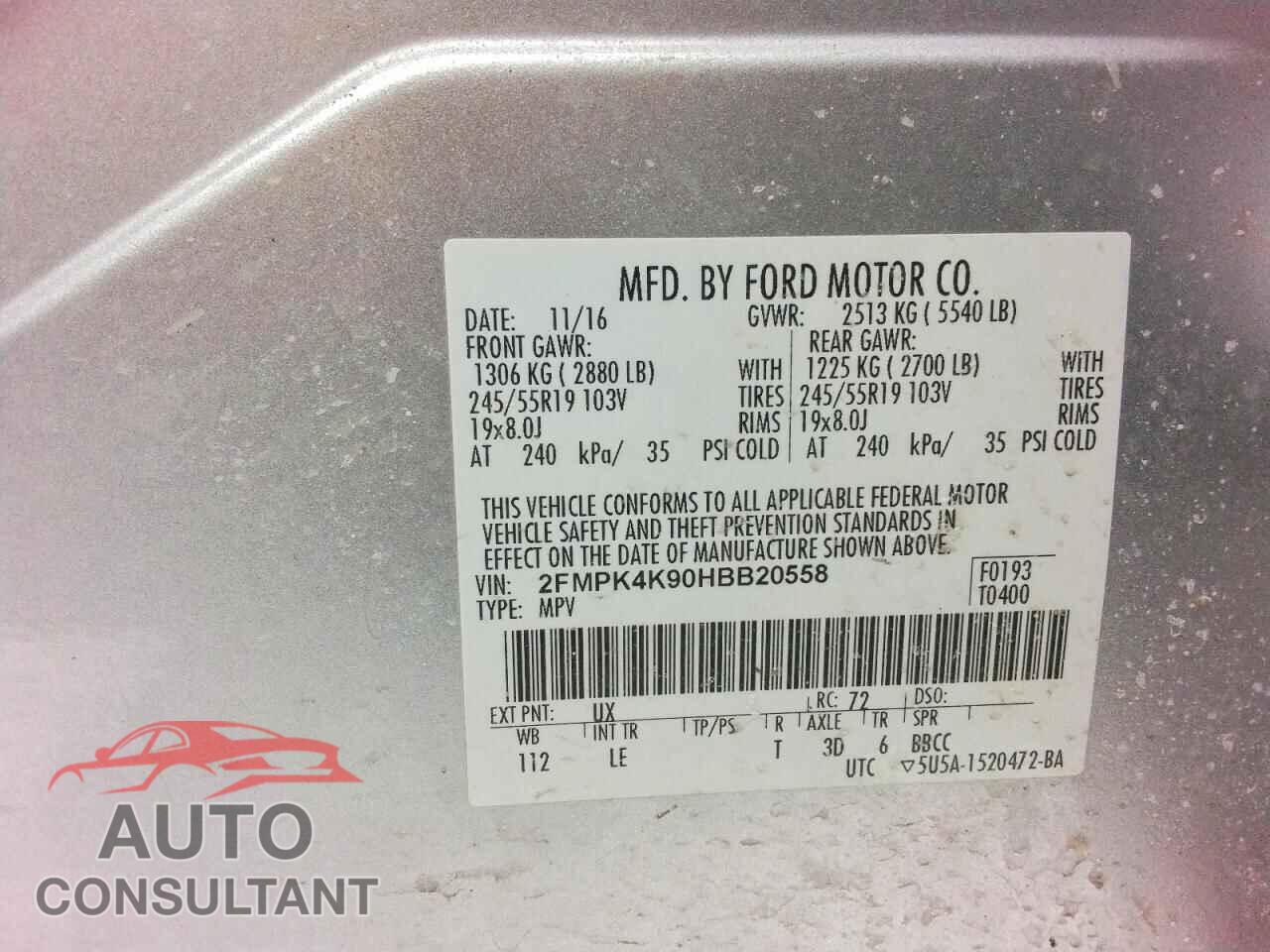 FORD EDGE 2017 - 2FMPK4K90HBB20558