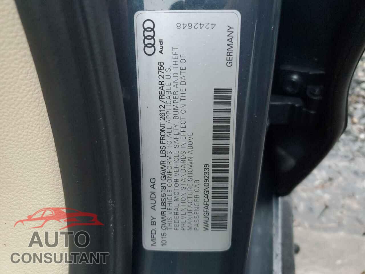 AUDI A6 2016 - WAUGFAFC4GN092339