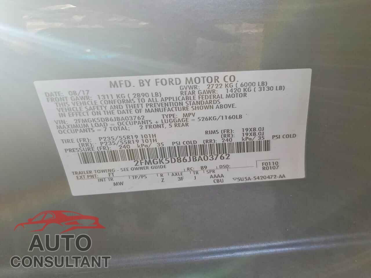 FORD FLEX 2018 - 2FMGK5D86JBA03762