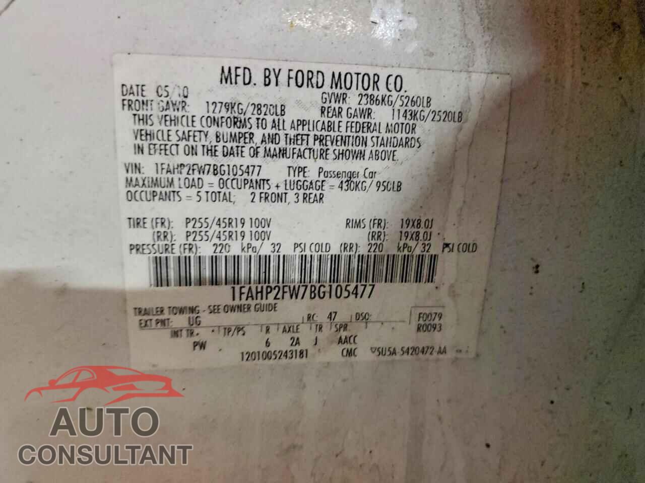 FORD TAURUS 2011 - 1FAHP2FW7BG105477