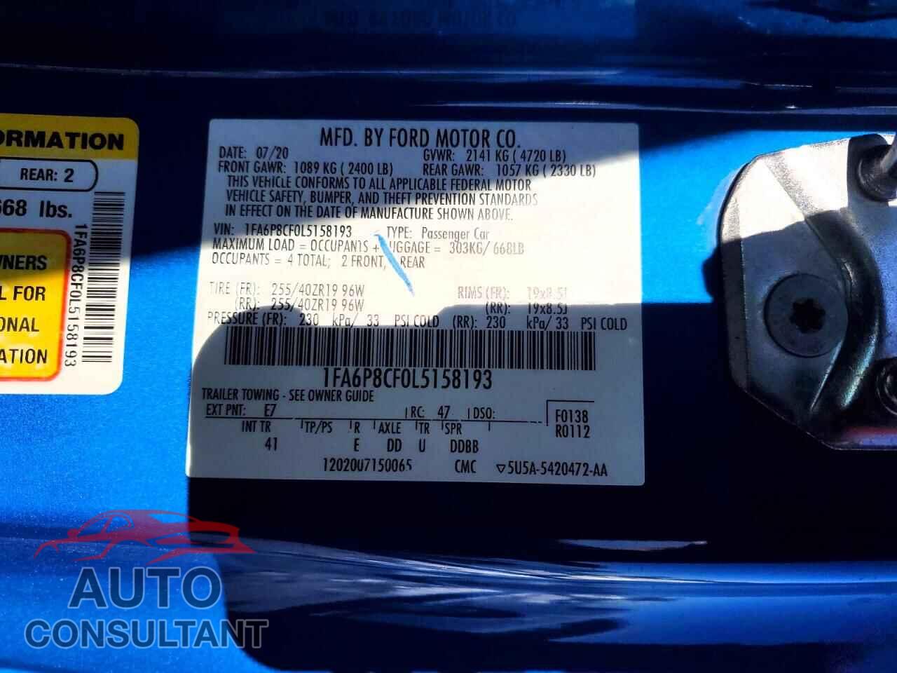 FORD MUSTANG 2020 - 1FA6P8CF0L5158193