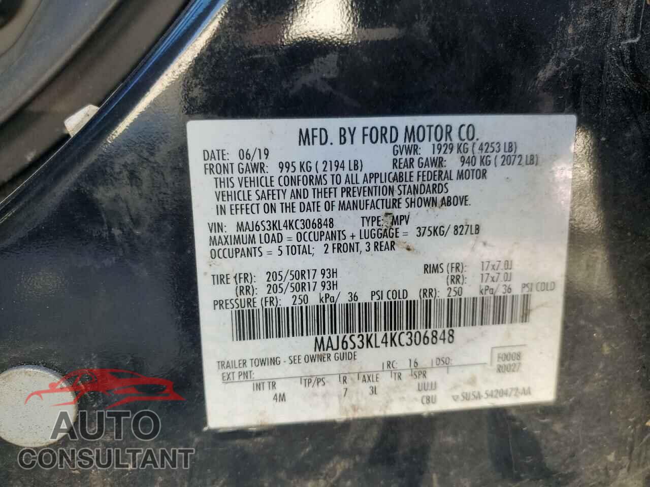 FORD ECOSPORT 2019 - MAJ6S3KL4KC306848