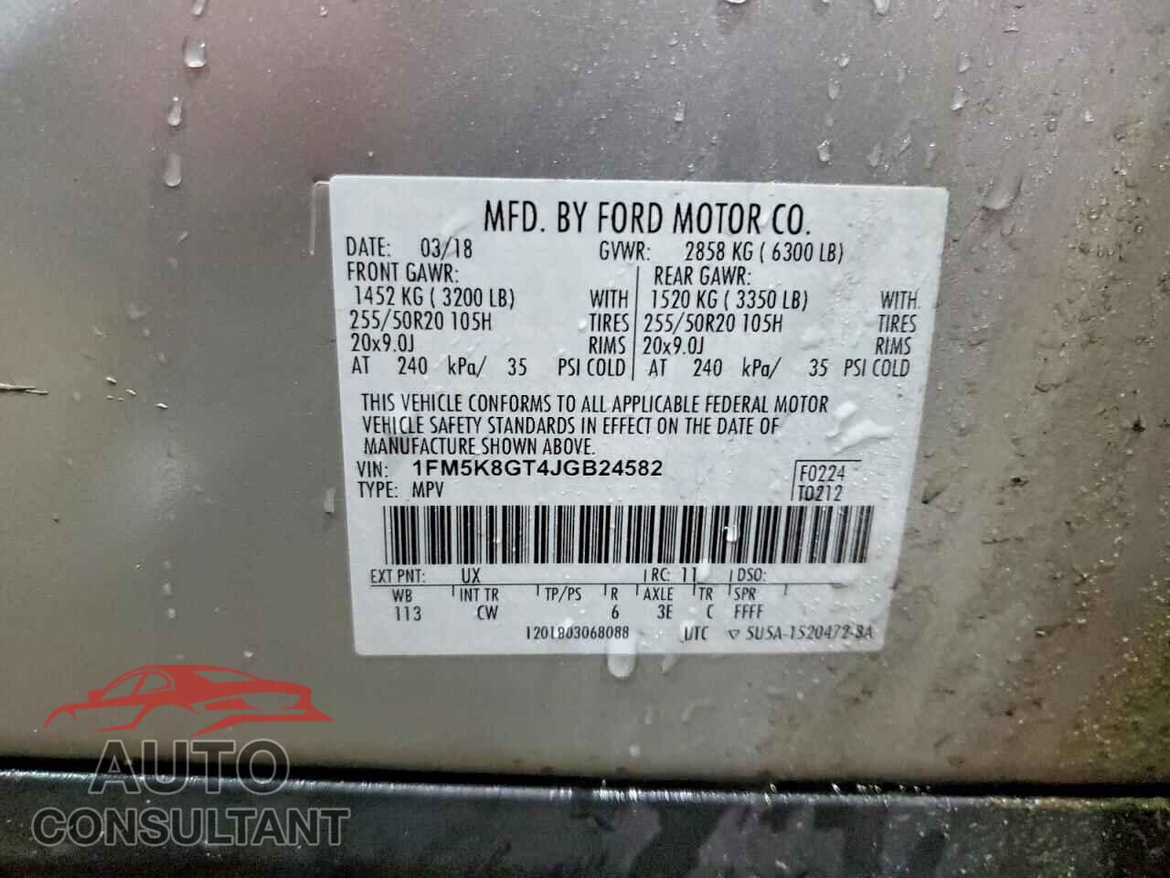 FORD EXPLORER 2018 - 1FM5K8GT4JGB24582