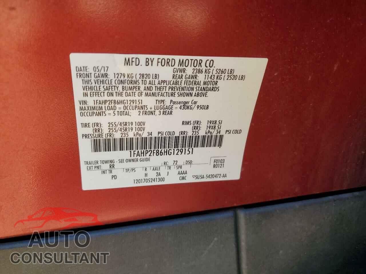 FORD TAURUS 2017 - 1FAHP2F86HG129151