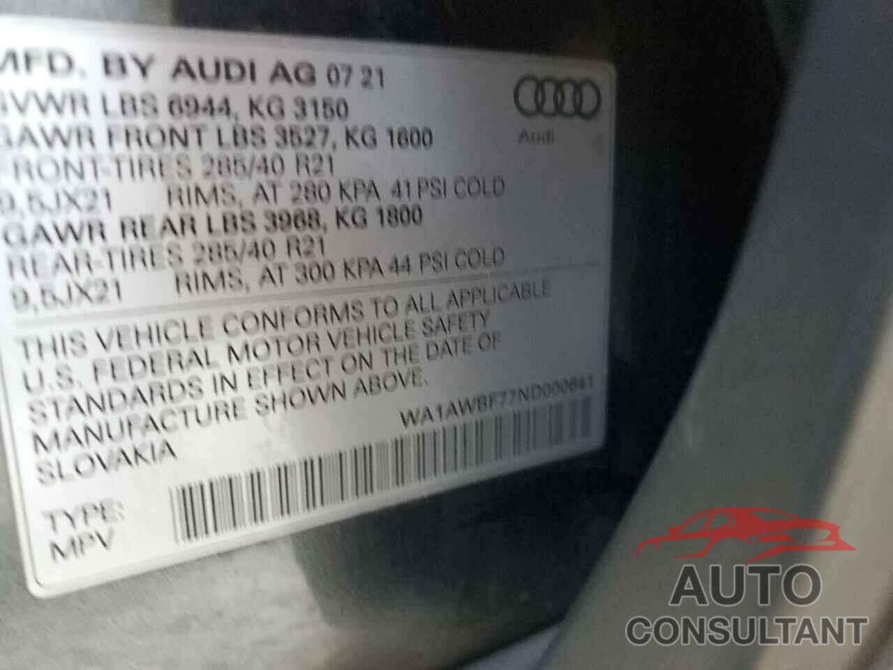 AUDI SQ7 2022 - WA1AWBF77ND000641