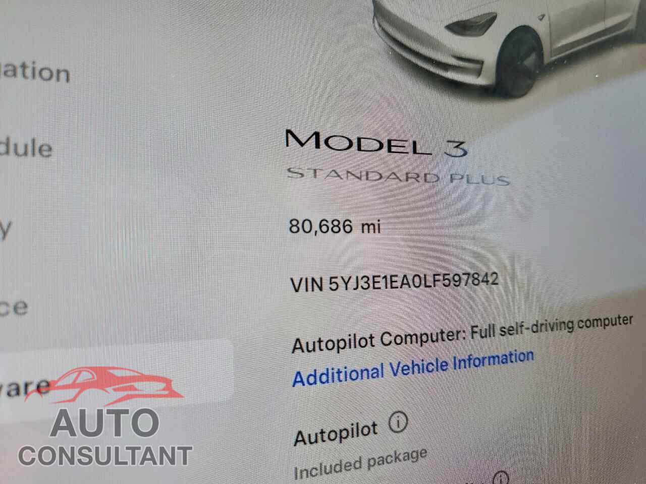 TESLA MODEL 3 2020 - 5YJ3E1EA0LF597842