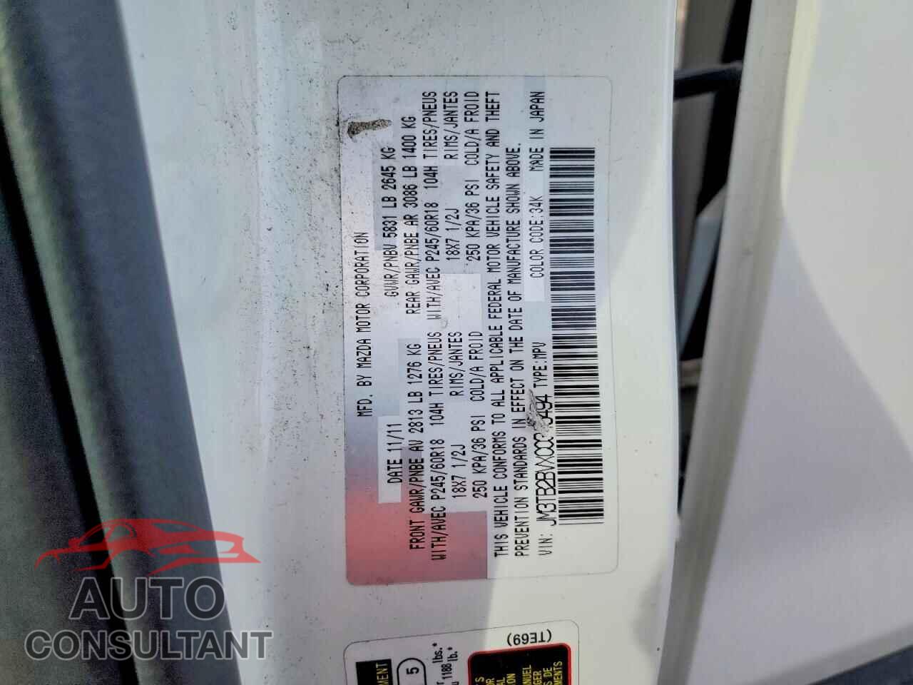 MAZDA CX-9 2012 - JM3TB2BVXC0345494
