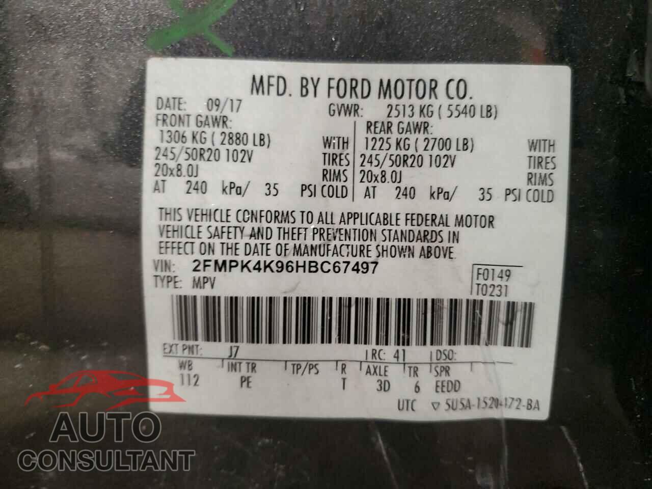 FORD EDGE 2017 - 2FMPK4K96HBC67497