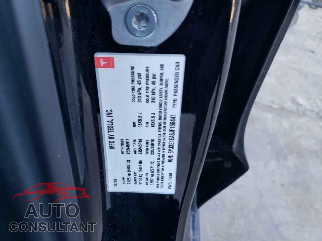 TESLA MODEL 3 2018 - 5YJ3E1EA6JF156441