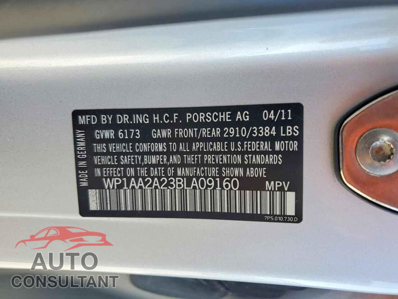 PORSCHE CAYENNE 2011 - WP1AA2A23BLA09160