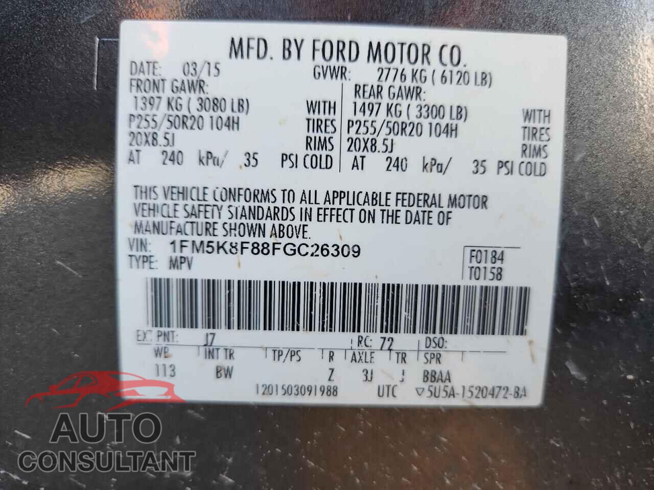 FORD EXPLORER 2015 - 1FM5K8F88FGC26309