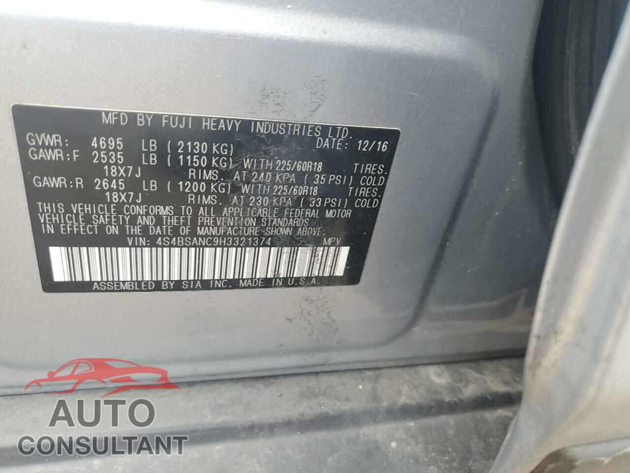 SUBARU OUTBACK 2017 - 4S4BSANC9H3321374