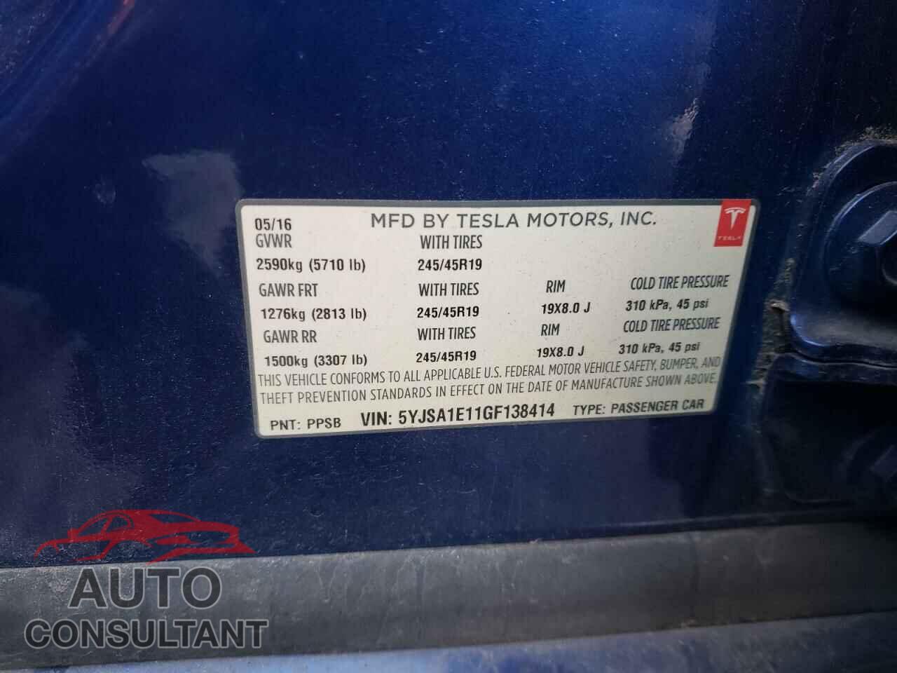 TESLA MODEL S 2016 - 5YJSA1E11GF138414