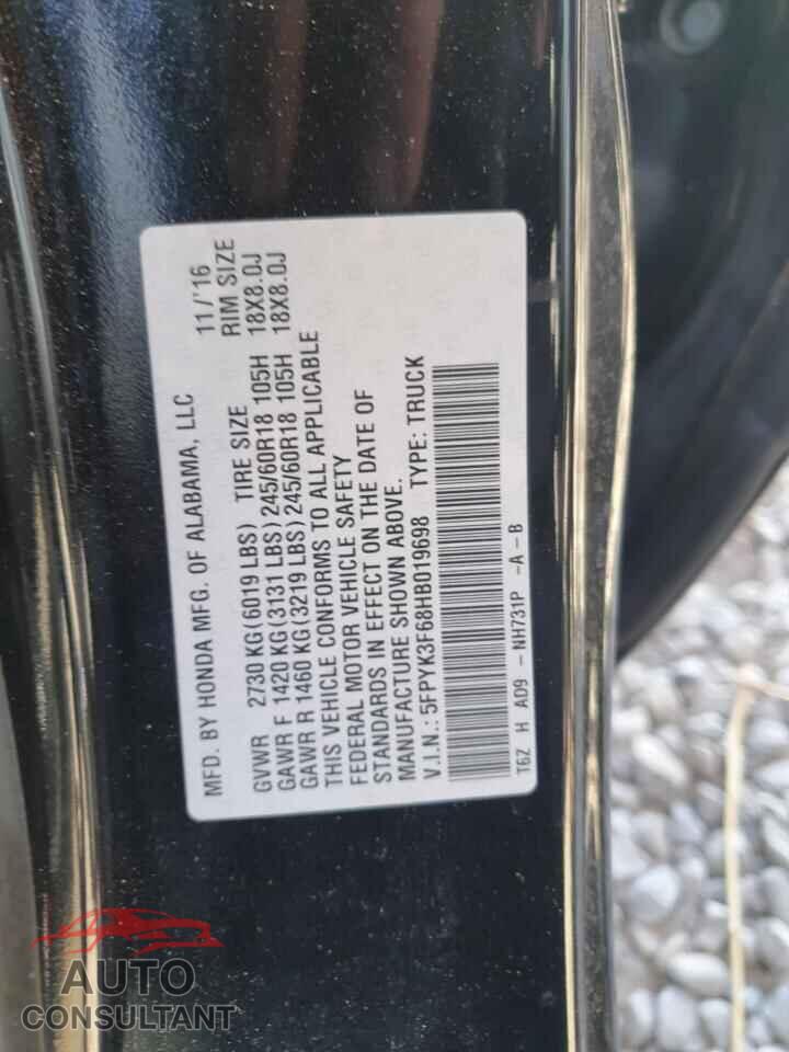 HONDA RIDGELINE 2017 - 5FPYK3F68HB019698